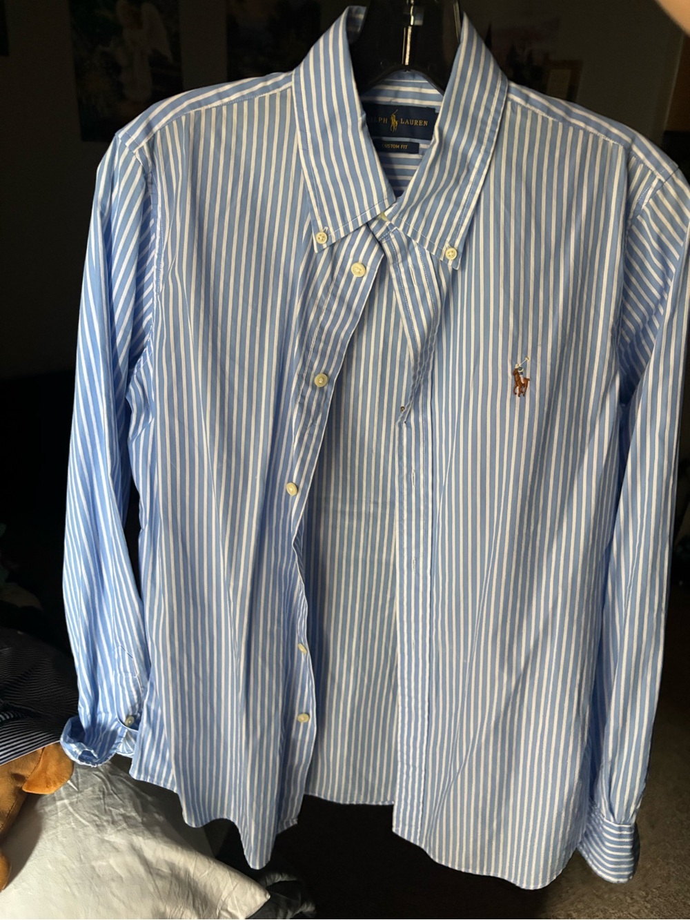 Ralph Lauren Blue and White Striped Button-Down Shirt